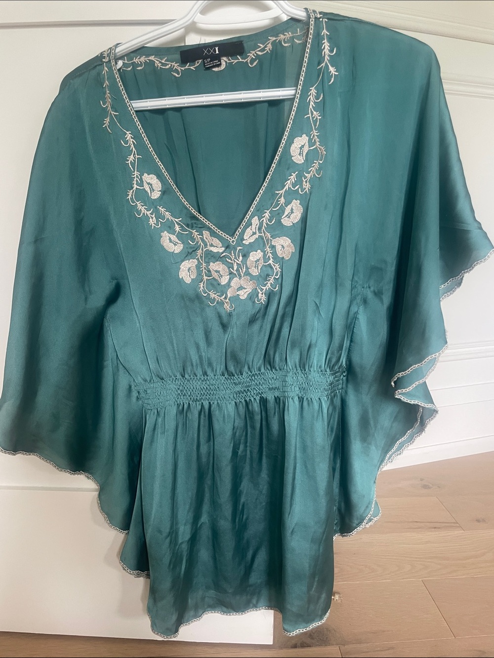 Forever 21 Teal V-Neck Embroidered Tunic